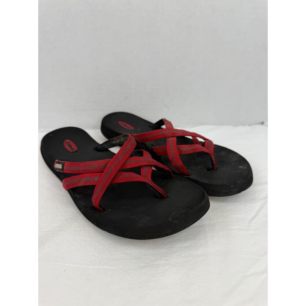 Teva Mush Mandalyn Wedge 2 Sandals Black Red Strappy Flip Flops 6840 Womens